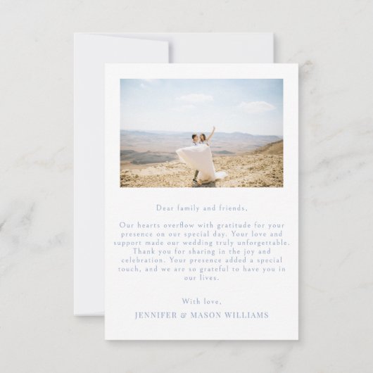 Bohemian Blue Wildflower Classic bruiloft foto Bedankkaart (Achterkant)