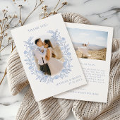 Bohemian Blue Wildflower Classic bruiloft foto Bedankkaart