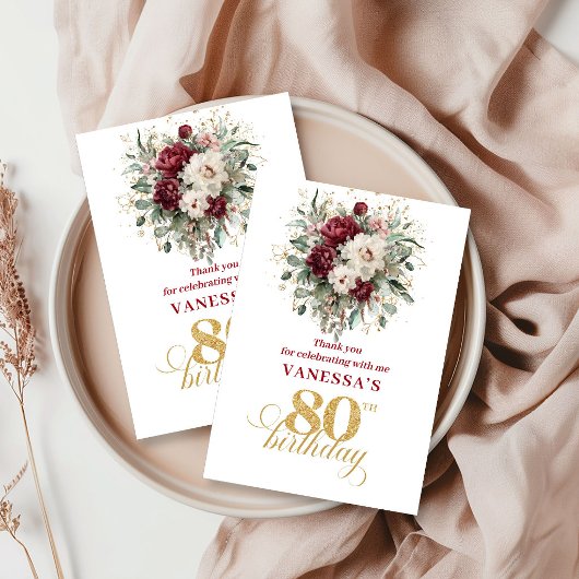 Bohemian Blush Burgundy 80e Verjaardag Bedankt