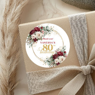 Bohemian Blush Burgundy 80ste Verjaardag Stickers