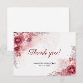 Bohemian Blush Burgundy Rozen Faux Gold Wedding Bedankkaart (Voorkant / Achterkant)