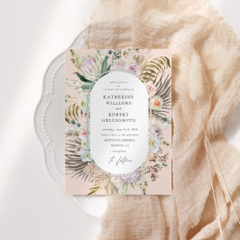 Bohemian Blush Elegante Bloemen Bruiloft Uitnodigi Kaart