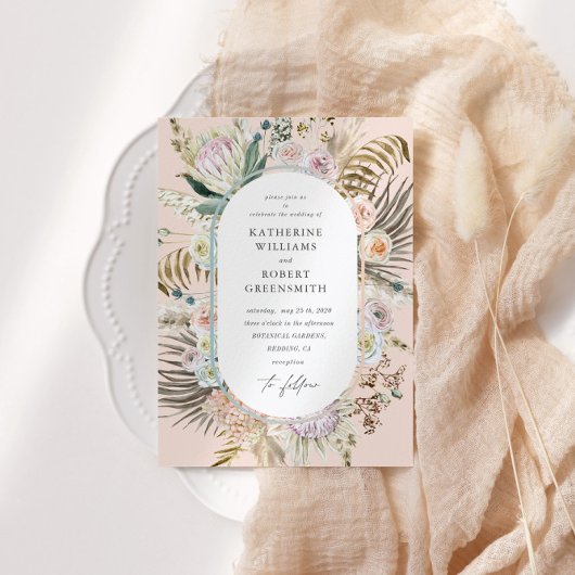 Bohemian Blush Elegante Bloemen Bruiloft Uitnodigi Kaart