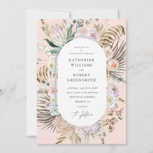 Bohemian Blush Elegante Bloemen Bruiloft Uitnodigi Kaart (Voorkant)