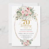 Bohemian Blush Floral 70th Birthday Invitation Kaart (Voorkant)