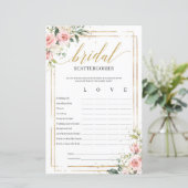 Bohemian blush floral Bridal Scattergories game (Staand voorkant)