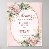Bohemian Blush Floral Eucalyptus Gold Welcome Poster (Voorkant)