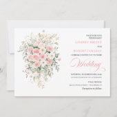 Bohemian Blush Floral Gold Wedding Invitation Kaart (Voorkant)