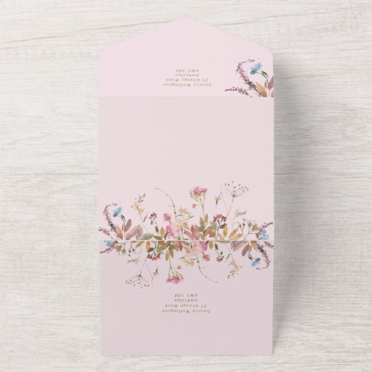 Bohemian Blush & Gold Wildflower Lijst Weddenschap All In One Uitnodiging (Buitenkant)