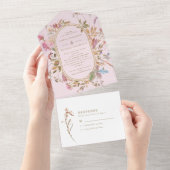 Bohemian Blush & Gold Wildflower Lijst Weddenschap All In One Uitnodiging (Afscheurbaar)