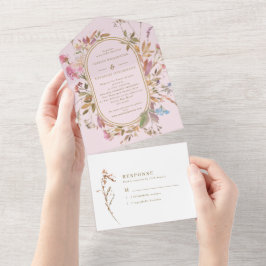 Bohemian Blush & Gold Wildflower Lijst Weddenschap All In One Uitnodiging