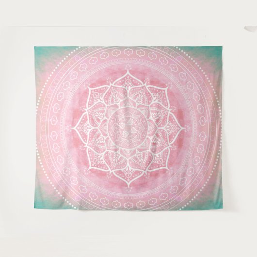 Bohemian Blush Pink & Blue Wandkleed (Voorkant (horizontaal))