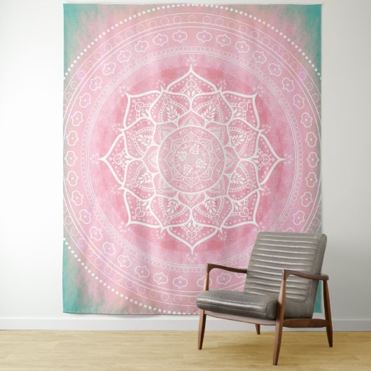 Bohemian Blush Pink & Blue Wandkleed (In situ)