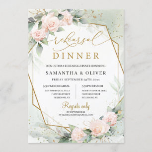 Bohemian Blush Pink Floral Greenery Gold Wedding Kaart