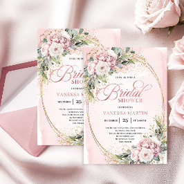 Bohemian Blush Pink Flowers Gold Shower Kaart