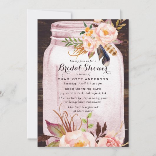 Bohemian Blush Pink Mason Jar Floral Vrijgezellenf Kaart (Voorkant)