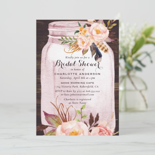 Bohemian Blush Pink Mason Jar Floral Vrijgezellenf Kaart (Staand voorkant)