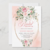Bohemian Blush Roses Eucalyptus Gold Bridal Shower Kaart (Voorkant)