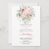 Bohemian Blush Roses Gold Glitter Wedding Invite Kaart (Voorkant)