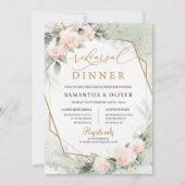 Bohemian Blush Roze Bloemen Greenery Gouden Huweli Kaart (Voorkant)