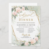 Bohemian Blush Roze Bloemen Greenery Gouden Huweli Kaart (Voorkant / Achterkant)