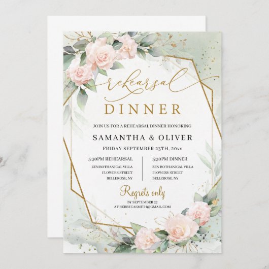 Bohemian Blush Roze Bloemen Greenery Gouden Huweli Kaart (Voorkant / Achterkant)