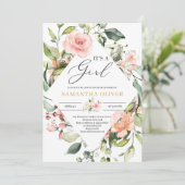 Bohemian blush roze bloemenboho het is een meisje  kaart (Staand voorkant)