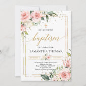 Bohemian blush roze bloemengoud glitter doop kaart (Voorkant)