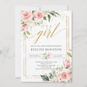 Bohemian blush roze bloemengoud het is een meisje  kaart (Voorkant)