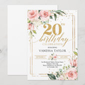 Bohemian blush roze bloemengroen goud 20 verjaarda kaart (Voorkant / Achterkant)