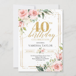 Bohemian blush roze bloemengroen & goud 40e in kaart