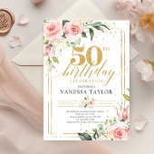 Bohemian blush roze bloemengroen & goud 50e kaart