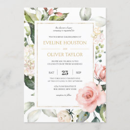 Bohemian blush roze bloemige rozen boho bruiloft kaart