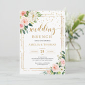 BOhemian blush roze floral gold bruiloft brunch Kaart (Staand voorkant)