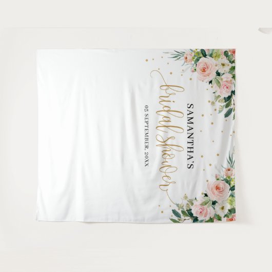 Bohemian blush roze floral rozen vrijgezellenfeest wandkleed (Voorkant (horizontaal))