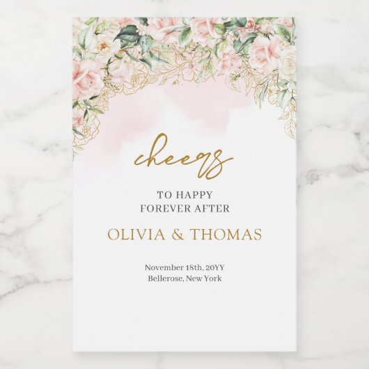 Bohemian Blush rozen eucalyptus en gouden bruiloft Wijn Etiket (Enkel label)