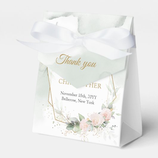 Bohemian Blush rozen eucalyptus gouden bruiloft Bedankdoosjes (Voorkant Zijde)