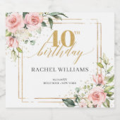 Bohemian Blush rozen eucalyptusgoud 40ste verjaard Sparkling Wijnetiket (Enkel label)