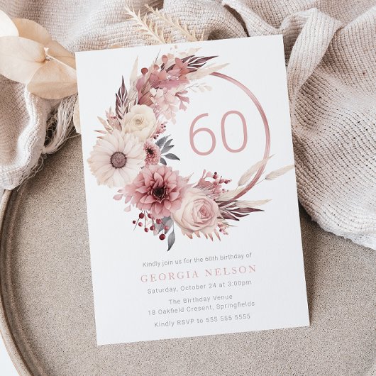 Bohemian Blush Wreath 60e Verjaardagsfeestje Kaart