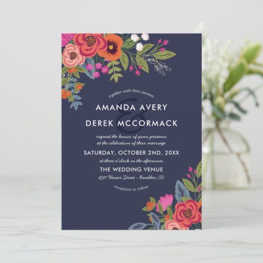 Bohemian Boeket - Bloemen bruiloft uitnodiging (Staand voorkant)