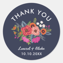 Bohemian Boeket - Navy Blue Bruiloft Dank u Ronde Sticker