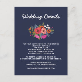 Bohemian Boeket - Navy Blue Bruiloft Details Informatiekaartje