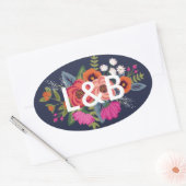 Bohemian Boeket - Navy Blue Bruiloft Initialen Ovale Sticker (Envelop)