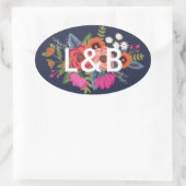 Bohemian Boeket - Navy Blue Bruiloft Initialen Ovale Sticker (Tas)