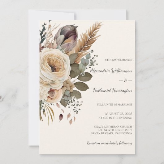 Bohemian Boeket & Veren Bruiloft Kaart (Voorkant)