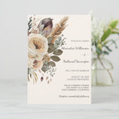 Bohemian Boeket & Veren Bruiloft Kaart (Staand voorkant)