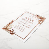 Bohemian Boho 100e verjaardag Roos Gold Folie Uitnodiging (Gedraaid)