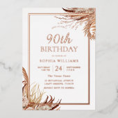 Bohemian Boho 90th Birthday Party Roos Gold Folie Uitnodiging (Voorkant)