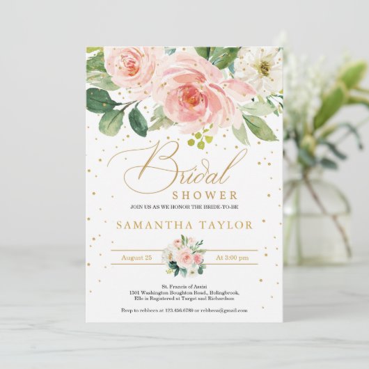 Bohemian boho blush roze bloemenbruin en gouden br kaart (Staand voorkant)