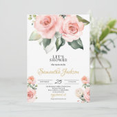 Bohemian Boho blush roze bloemengoud Baby shower Kaart (Staand voorkant)
